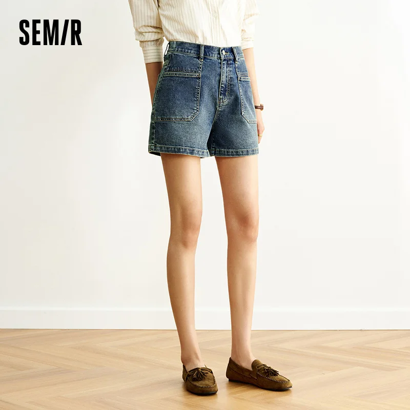 Women's Vintage Washed Denim Shorts with Elastic Waist