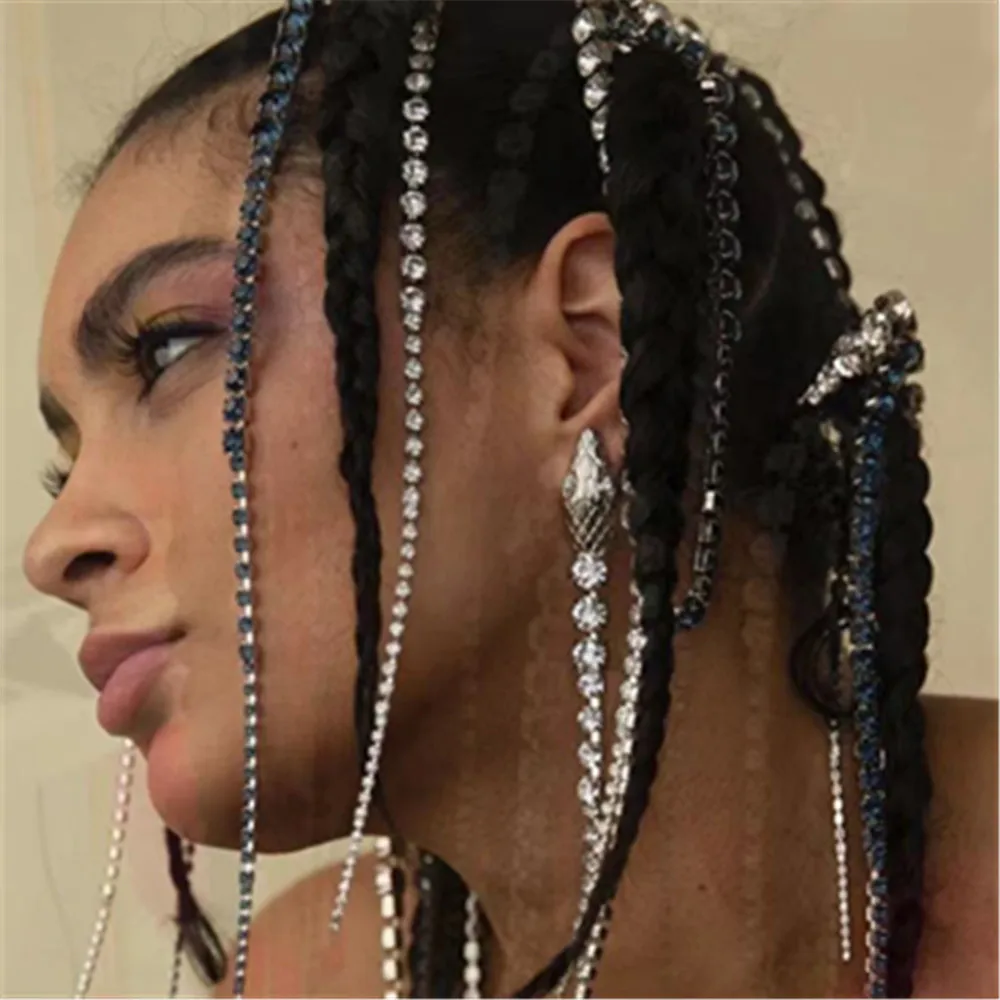 Novelly Crystal Long Tassel Chain Snake Hair Clips Hair Jewelry for Girl Rhinestone Geometric Hairpin Barrettes Hair Accessories