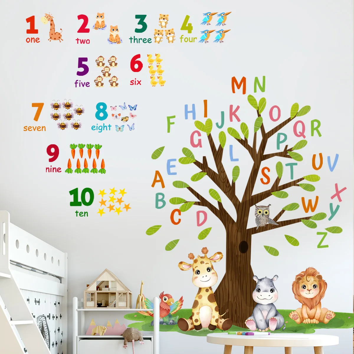 3pcs Cartoon Forest Animal Lion Giraffe Wall Stickers Puzzle Early Education Kindergarten Decorative Mural Wall Sticker Ms6345