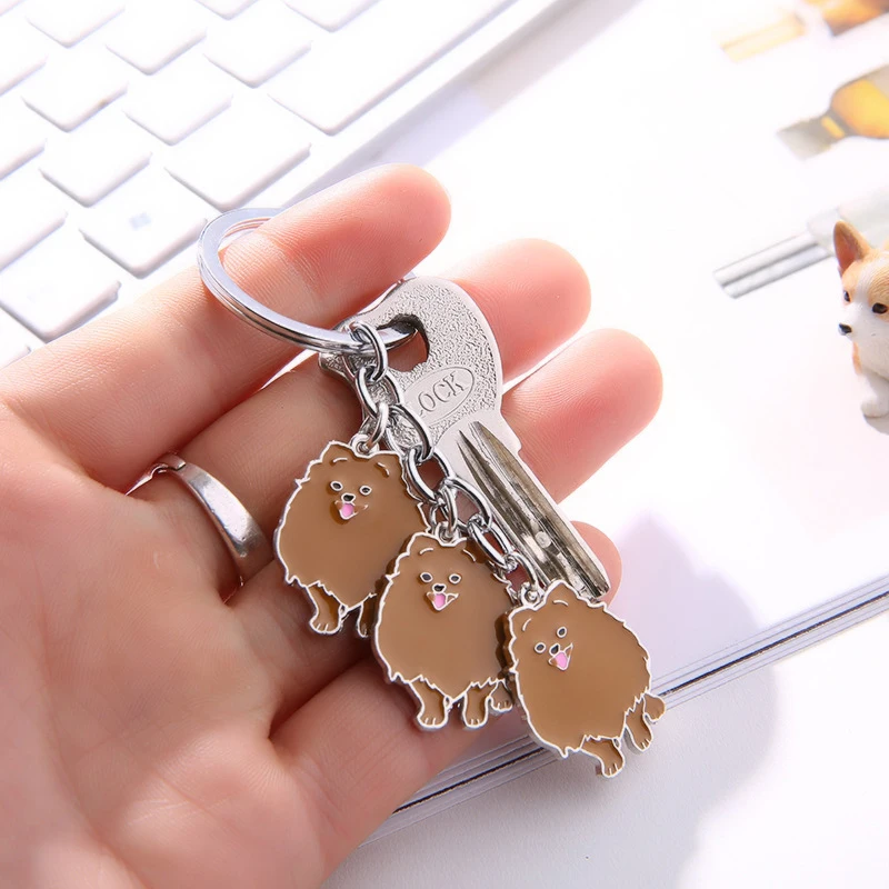 Lovely Pomeranian Dog Key Chains Charm Pet Dogs Bag Charms Pendant Car Keyring Ornaments Gifts