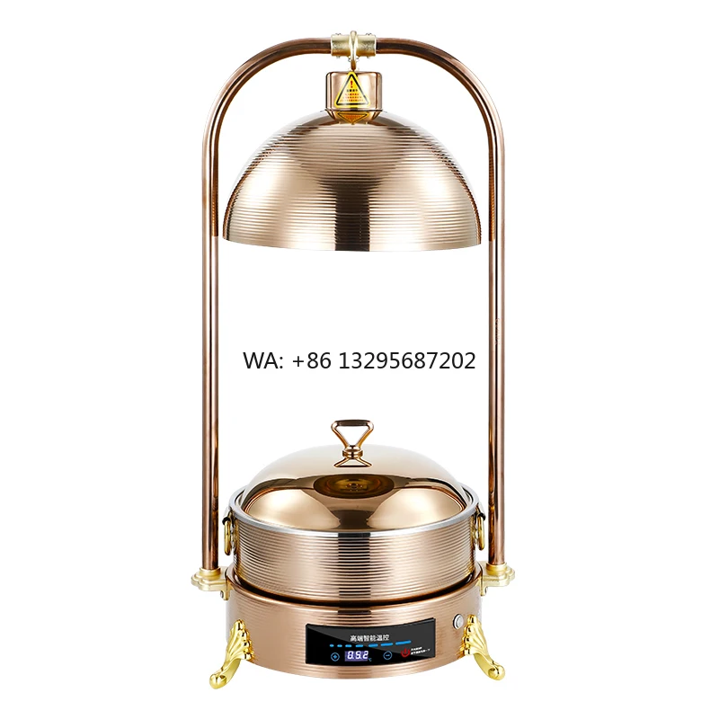 

Stainless Steel Hanging Buffet Equipment Hammered Electric Chafing Dish With Heating Lamp