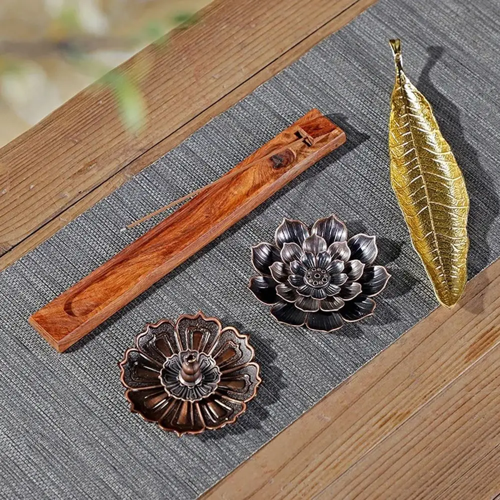 Lotus Design Incense Burner 6 Holes 2/3 Layer Incense Stick Holder Vintage Detachable Ash Catcher Lotus Aromatherapy Stand