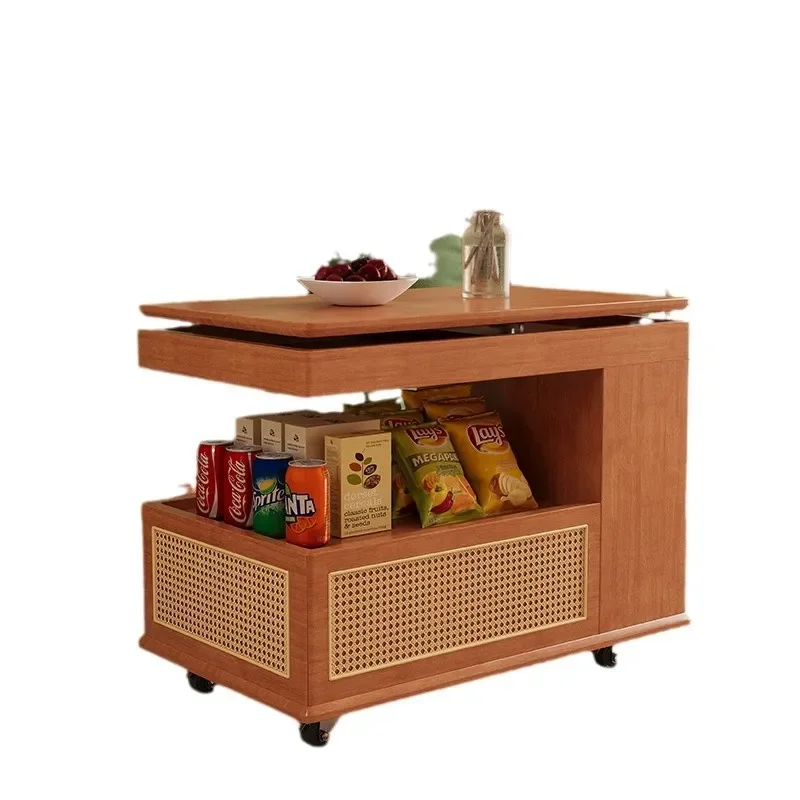 Lift Top Coffee Table Solid Wood Marble Look Mobile Dining Cart for Small Living Room Apartment Dual Purpose End Table with