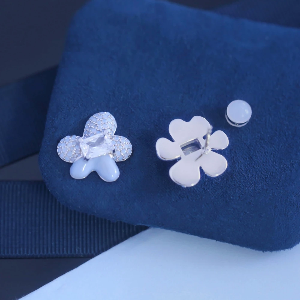 2023 Hot Selling Blue Diamond-Encrusted Flower Earrings Cute Small Design Fresh Fashion Sweet Birthday Valentine'S Day Gift