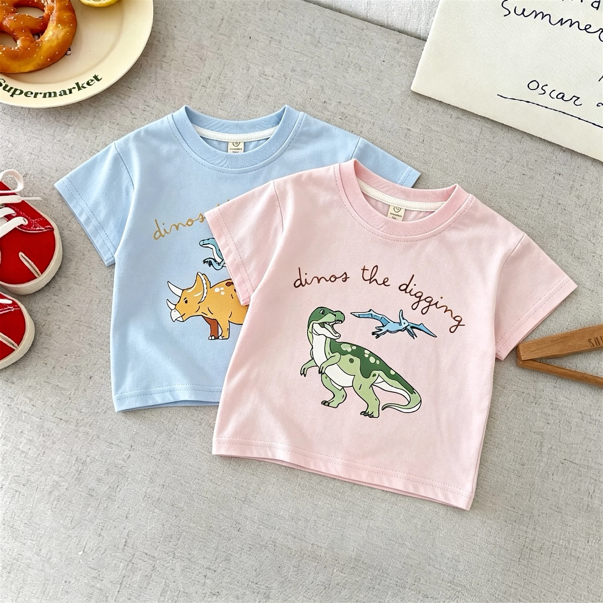 Dinosaur T-shirt For Kids Clothing Summer Short Sleeve Tops Loose Casual Printed Boys Girls Tshirts Children's Wear T Shirts