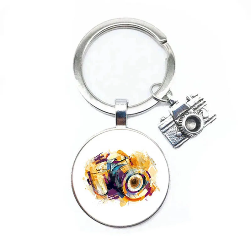 Fashion Jewelry Dome Glass Alloy Keychain Creative Patterns Camera Popular Gifts