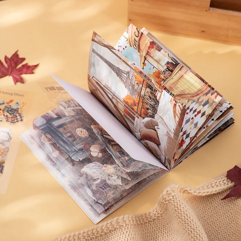 20 pieces/book gift packaging labels, Paris autumn travel scenery dual material stickers, this girl's daily stickers, hand accou