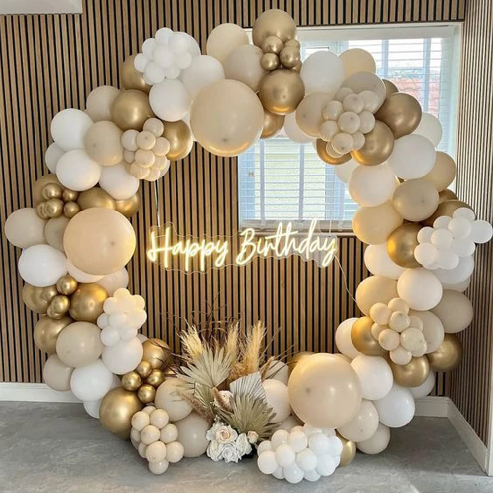 

White balloon set arch wedding beach metal gold balloon happy birthday party beige balloon decoration children adult baby