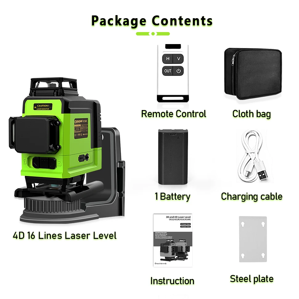 Clubiona 4D 16 Lines Professional German Core Floor Ceiling Remote Control Green Line Laser Level with 5000mahs Li-Ion Battery