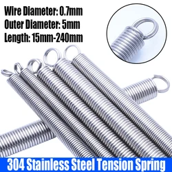 1-10PCS 0.7mm Wire Dia 304 Stainless Steel O Ring Hook Extension Spring Tension Spring Coil Spring Dual Hook Spring L=15-240mm
