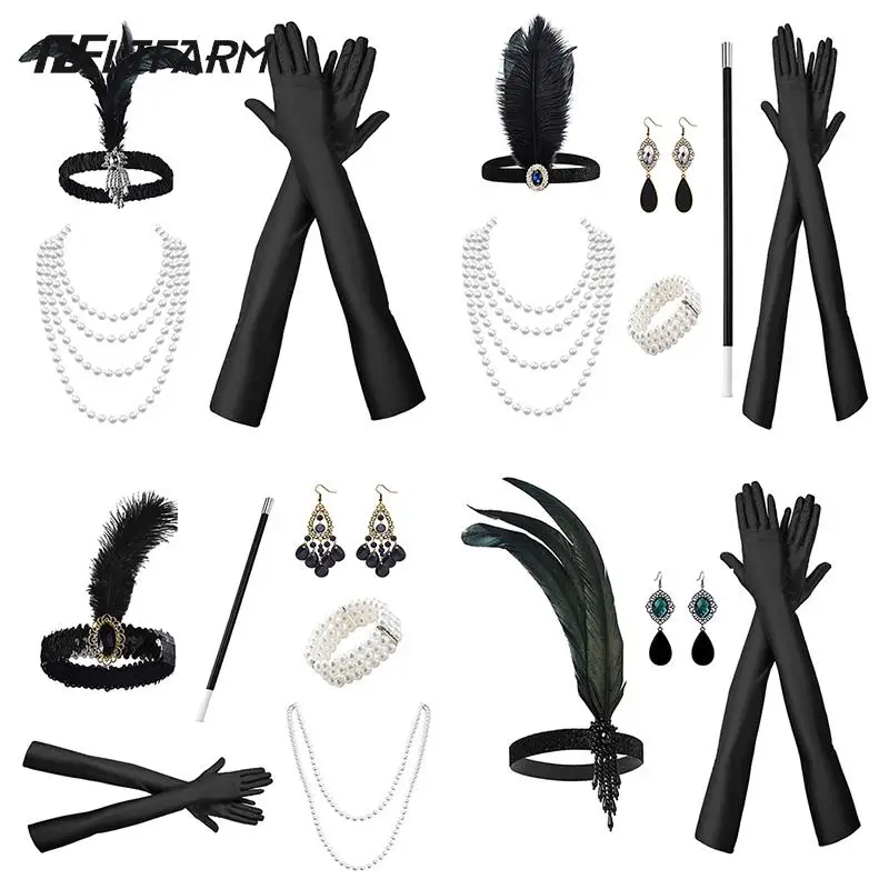 1920's Cosplay Flapper Halloween Charleston Kostuum 1920S Gatsby Accessoires Roze Nude Hoofdband Grote Gatsby Veer