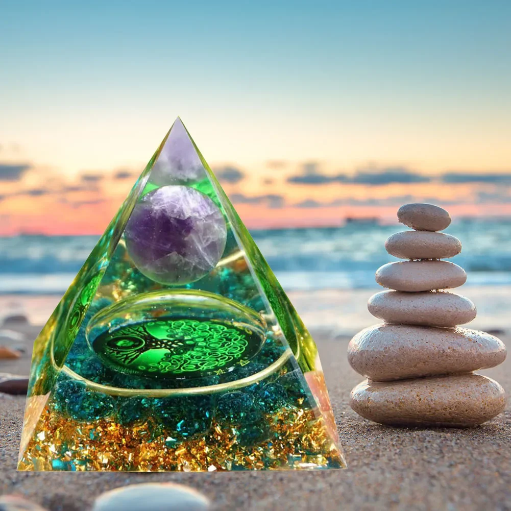 Crystal Energy Orgonite Pyramid Gather Wealth Prosperity Peridot Healing Gem Stone EMF Orgonite Energy Chakra Decor Ornaments