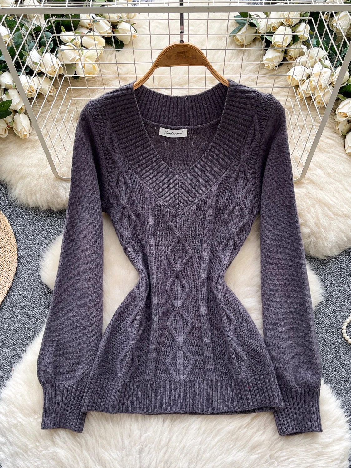 Maglione lavorato a maglia retrò coreano Sle Long Sve Sciolto dimagrante Lusso Ladylike Commute Top Cardigan in puro colore V-ne alla moda