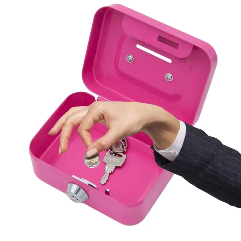 Pink Safe Money Box Cash Register Insert Tray Cashier Drawer Storage Mini Portable Steel Lockable Cash Safe Security Box