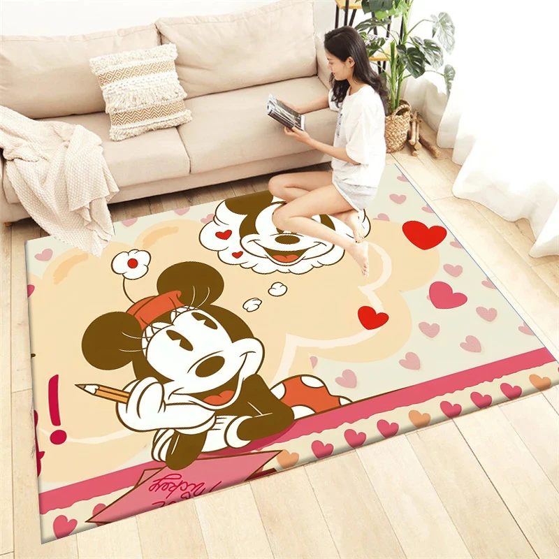 Alfombra con estampado HD de dibujos animados de Minnie y Mickey Mouse para sala de estar, decoración del hogar, sofá, mesa, silla antideslizante,