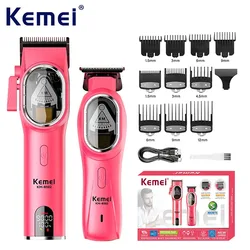 Kemei 10W Big Power Professional Electric Hair Clippers 9000rpm Two-Piece Suit Rechargeable Hair Trimmer Pink KM-8502 KM-2121