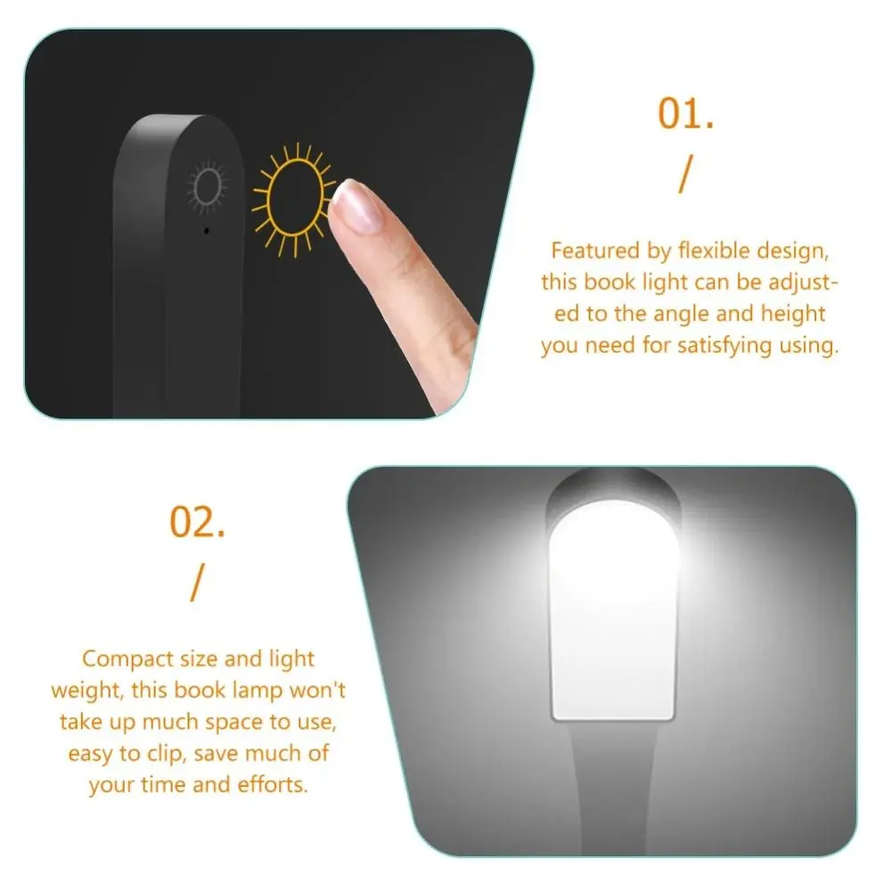 

Adjustable Book Clip Lamp Portable 360 Degree Bending Clamp Night Light Detachable Touch Dimming Mini Table Lamp Bedside
