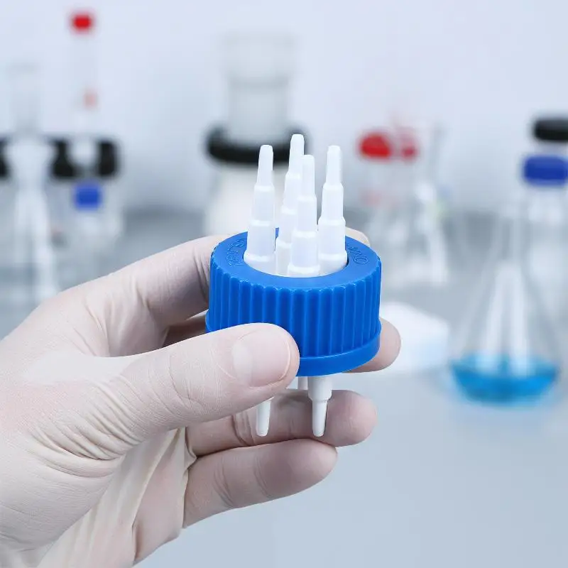 GL45 Feeding Bottle Safety Lid Cap 1-4 Port Reactor Adapter Industrial Grade for Chemical Factory Lab Reagent Transfer