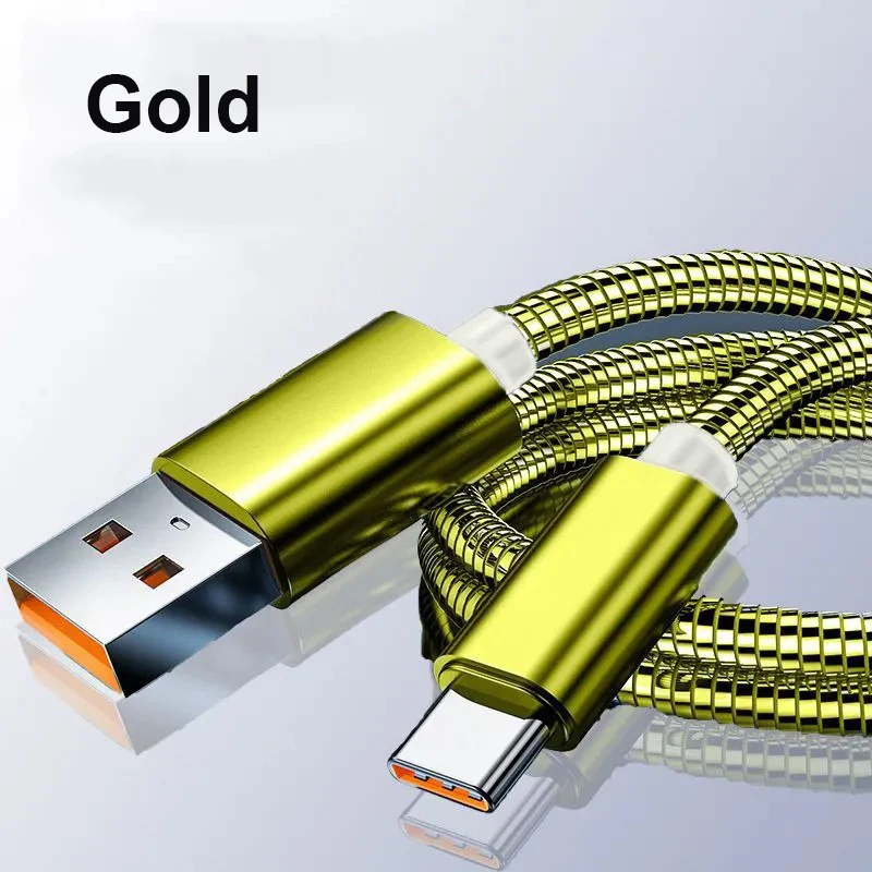 샤오미 화웨이용 스테인레스 스틸 금속 충전 케이블, 강력한 유연한 동기화 데이터 마이크로 USB 케이블, C 타입 조명 고속 충전기, 1M