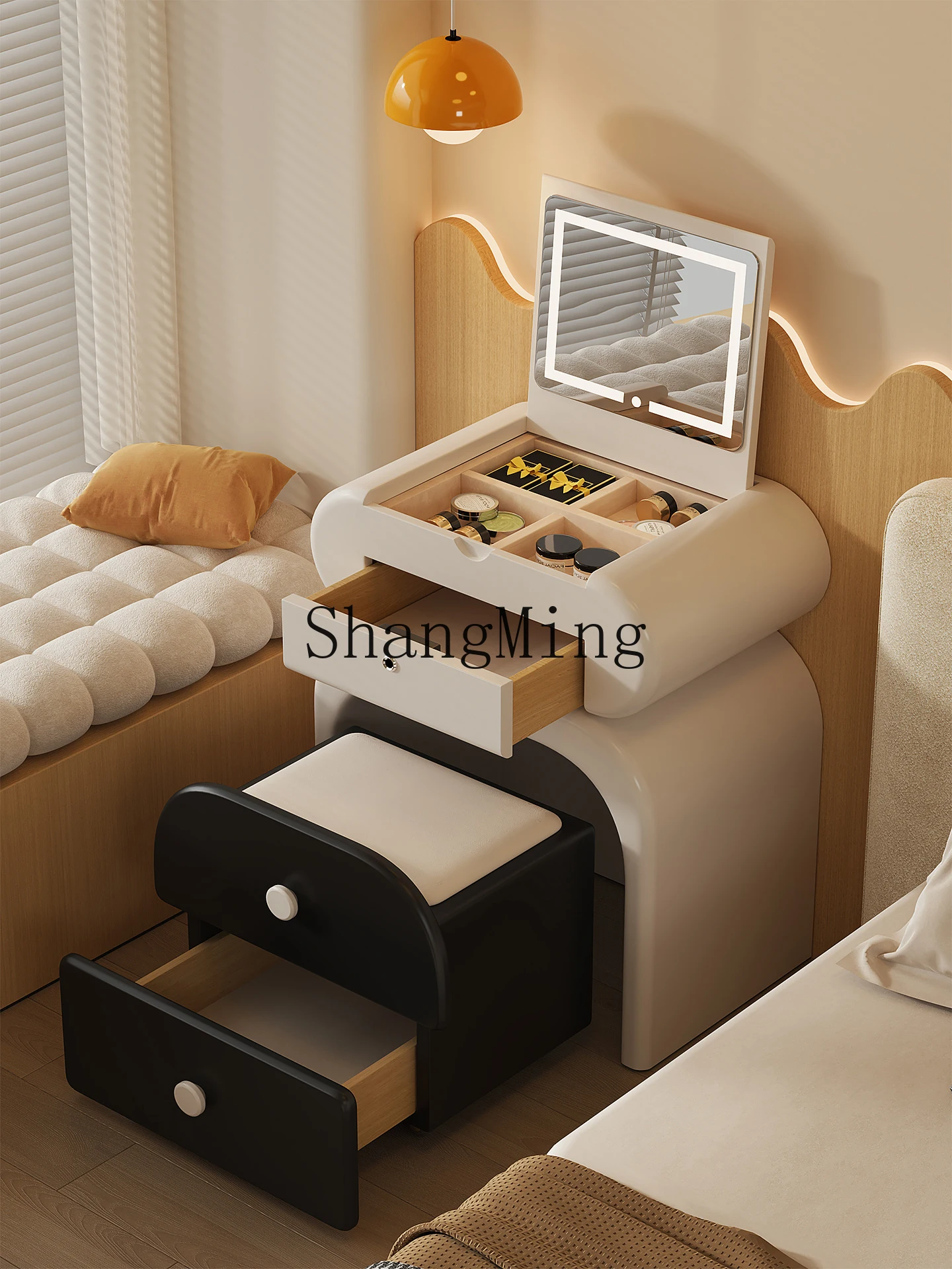 

ZYYCream Style Small Apartment Flip Dressing Table Bedside Cabinet Bedroom High-End Solid Wood Mini Makeup Cabinet