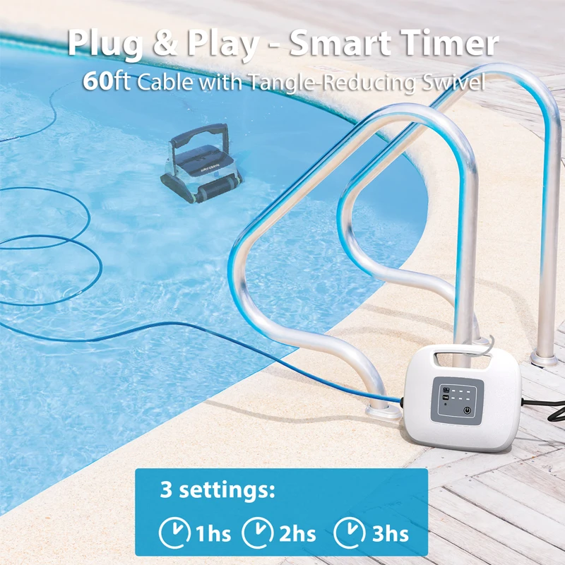 Robot Pool Cleaner Robotic Swimming Pools Automatic Vacuum High Suction Wash the Floor and Wall 15m Floating Cable Save Water