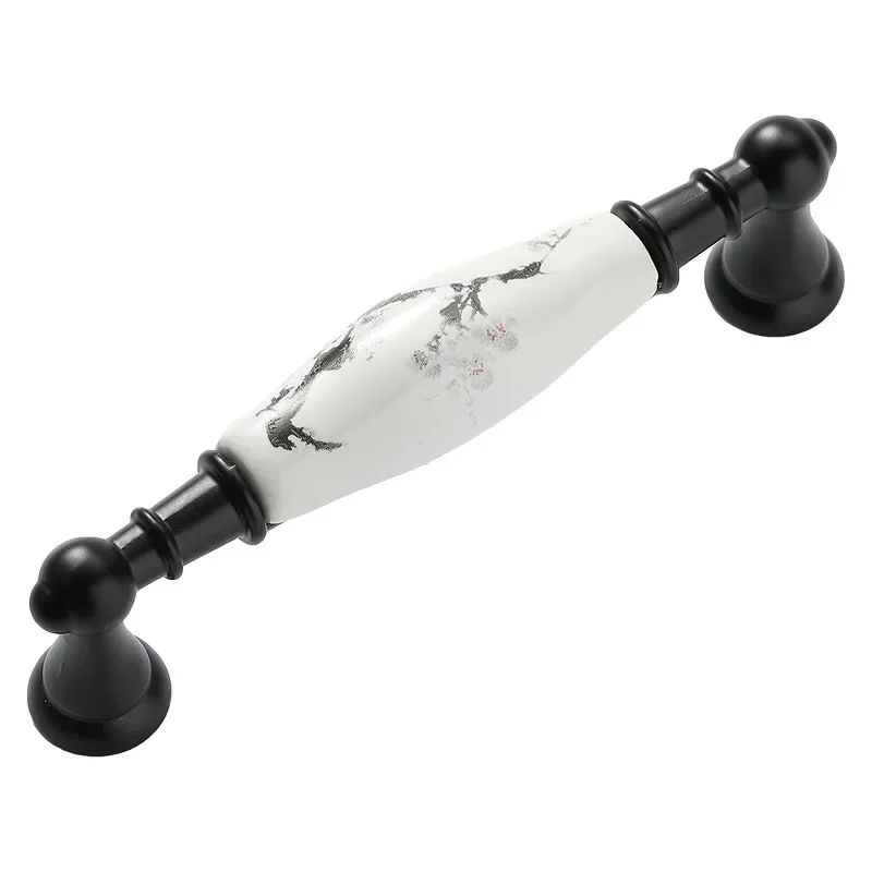 YM Chinese Painting Ceramic Black Cabinet Handles Drawer Knobs Wardrobe Door Plum Blossom Handles Furniture Hardware 701