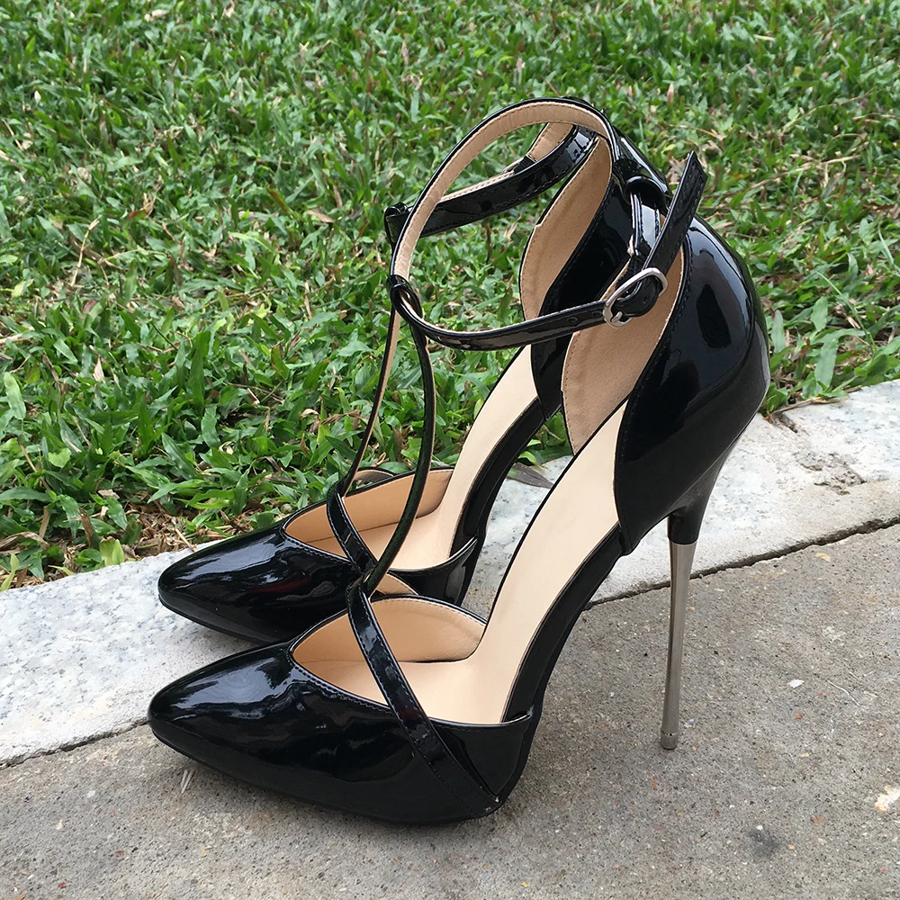 

NEW 16cm Metal High Heels Stilettos Woman Sexy Red Fetish T-type Ankle Strap Black Red Homosexual Pumps Gay Drag Queen Shoes
