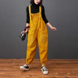 New Fashion Streetwear for Women Autumn Winter Corduroy Jumpsuits Loose Plus Size Rompers Pocket Wide Leg Overalls