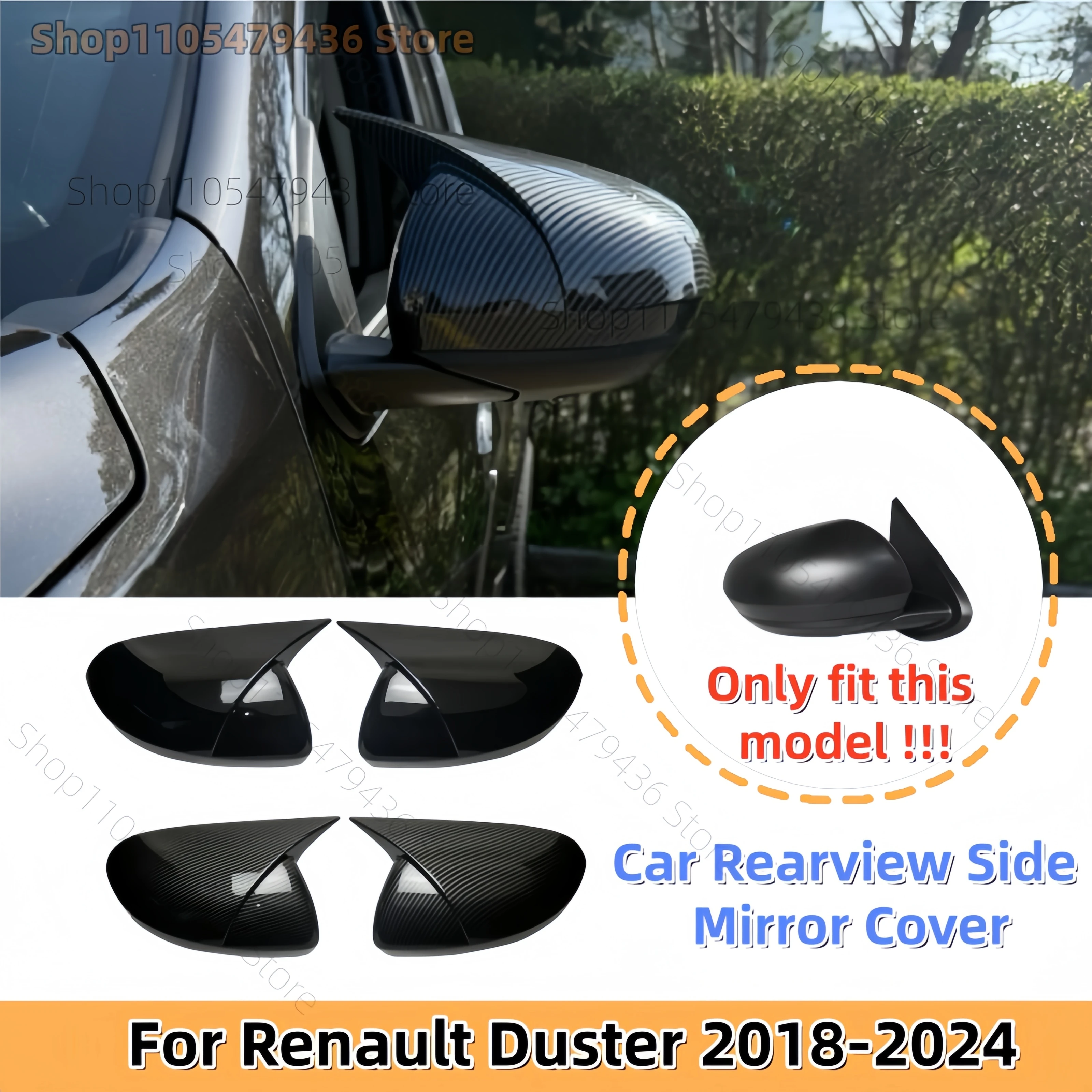 

For Renault Duster 2018 2019 2020-2024 ABS Plastic Car Rearview Side Mirror Cover Wing Cap Exterior Door Trim Adhesive Sticker