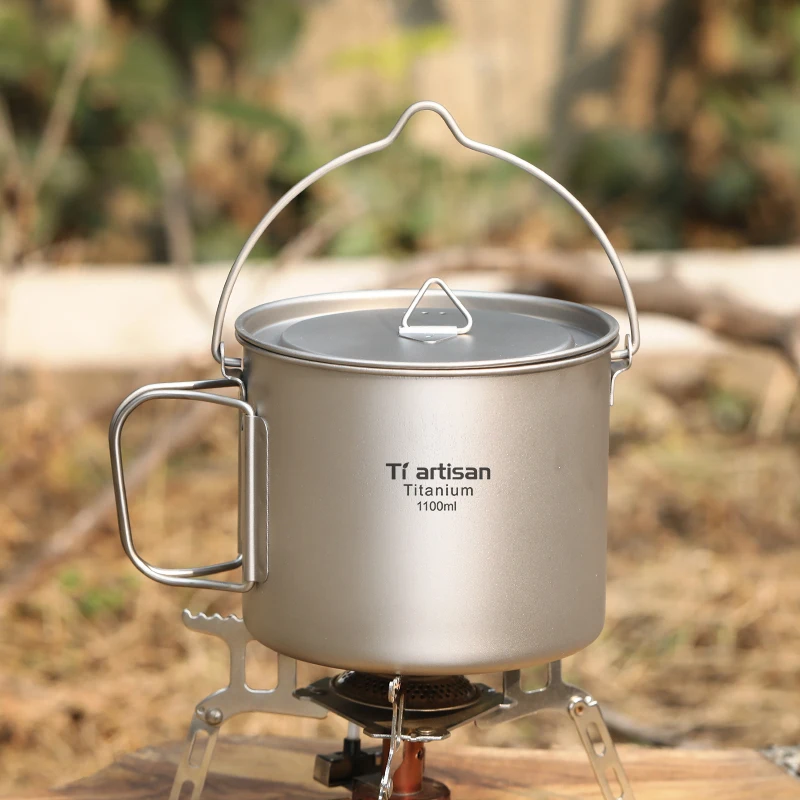 tiartisan-チタン-11l-キャンプポット-アウトドアクッキングセット-蓋とハンドル付き-ポータブルピクニックマグ-ハイキングウォーターカップ-食器