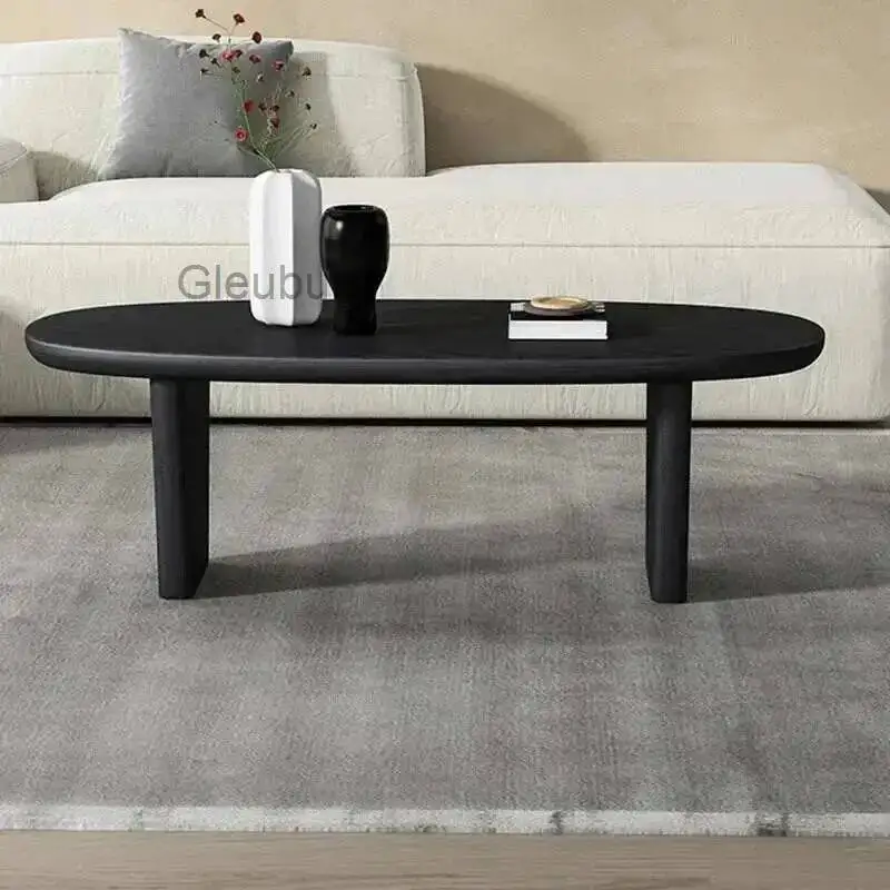 Upscale Creative Oval Minimalist Living Room Coffee Tables Nordic Solid Wood Black Café Tables for Café Furniture Coffee Tables