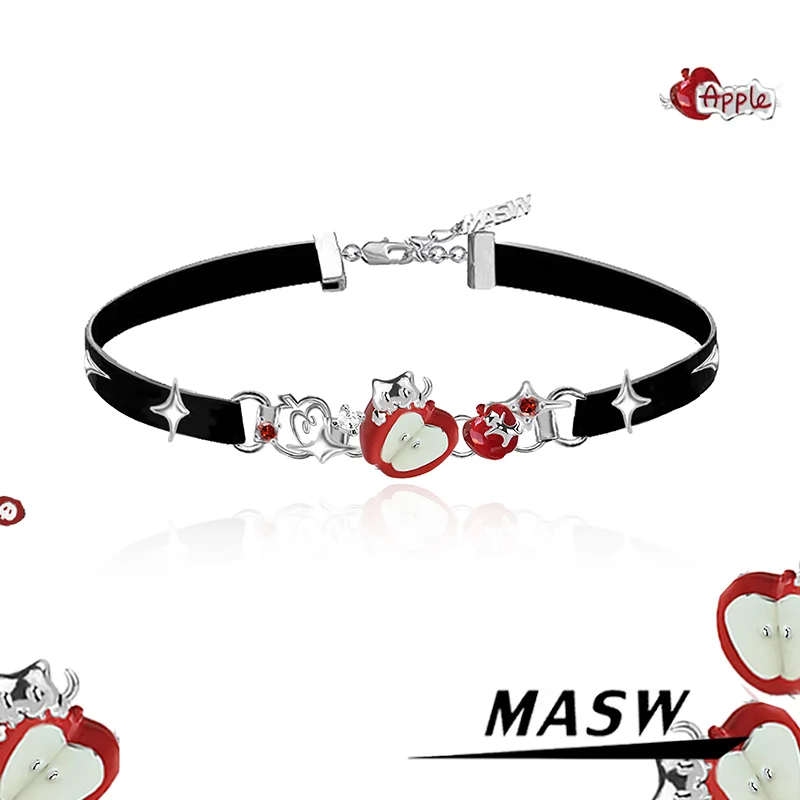 

MASW Original Design Elegant Temperament Red Apple Cats Necklace For Women Party Gifts Fashion Jewelry Accessories