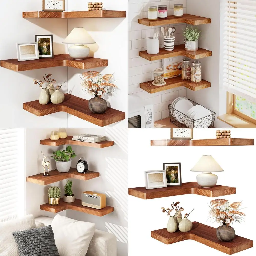 

Набор из 3-х настенных полок для фермерского дома в деревенском коричневом стиле, угловая витрина из массива дерева 16x11,4, естественный стиль