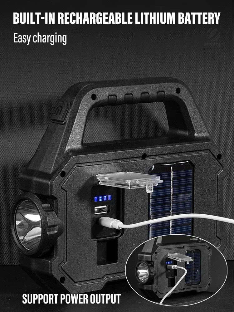 High Power Led Flashlights Rechargeable Camping Work Light Multi Functional Portable Light Solar Charging 6 Lighting Modes