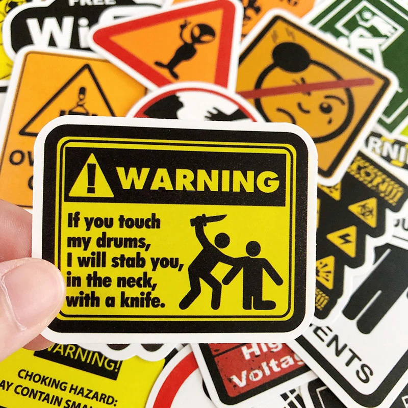 50PCS Traffic Danger Banning Signs Warning Stickers Motorcycle Helmet Bike  Warning Pattern Sign Graffiti Decals Kids Toys Gift