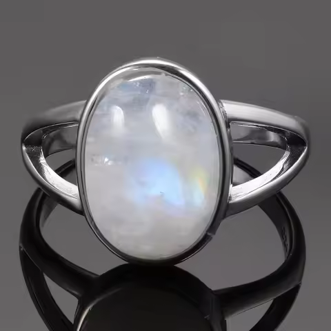 S925 Silver Ring Natural Moonstone Jewelry Rings Gemstone Vintage Jewelry for Women Men Girls Gift Luxury