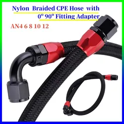 AN46 8 10 12 Universal Fuel Line Hose Fitting Kit Nylon Braided CPE Fuel Hose 1m with Straight and 90 Degree Swivel Hose Fitting