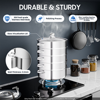 5-layer Stainless Steel Steamer Multifunctional Steamer Each Layer Has Two Round Handles Suitable for Use on Various Stoves