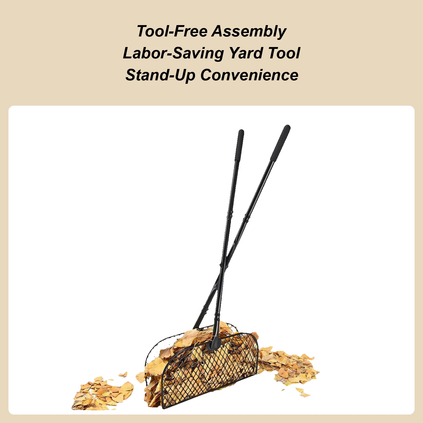 Lawn Rake Metal Anti-Slip Long Handle Leaf Collector Grass Debris Picker Labor-Saving Metal Leaf Rake For Outdoor Lawn Yard