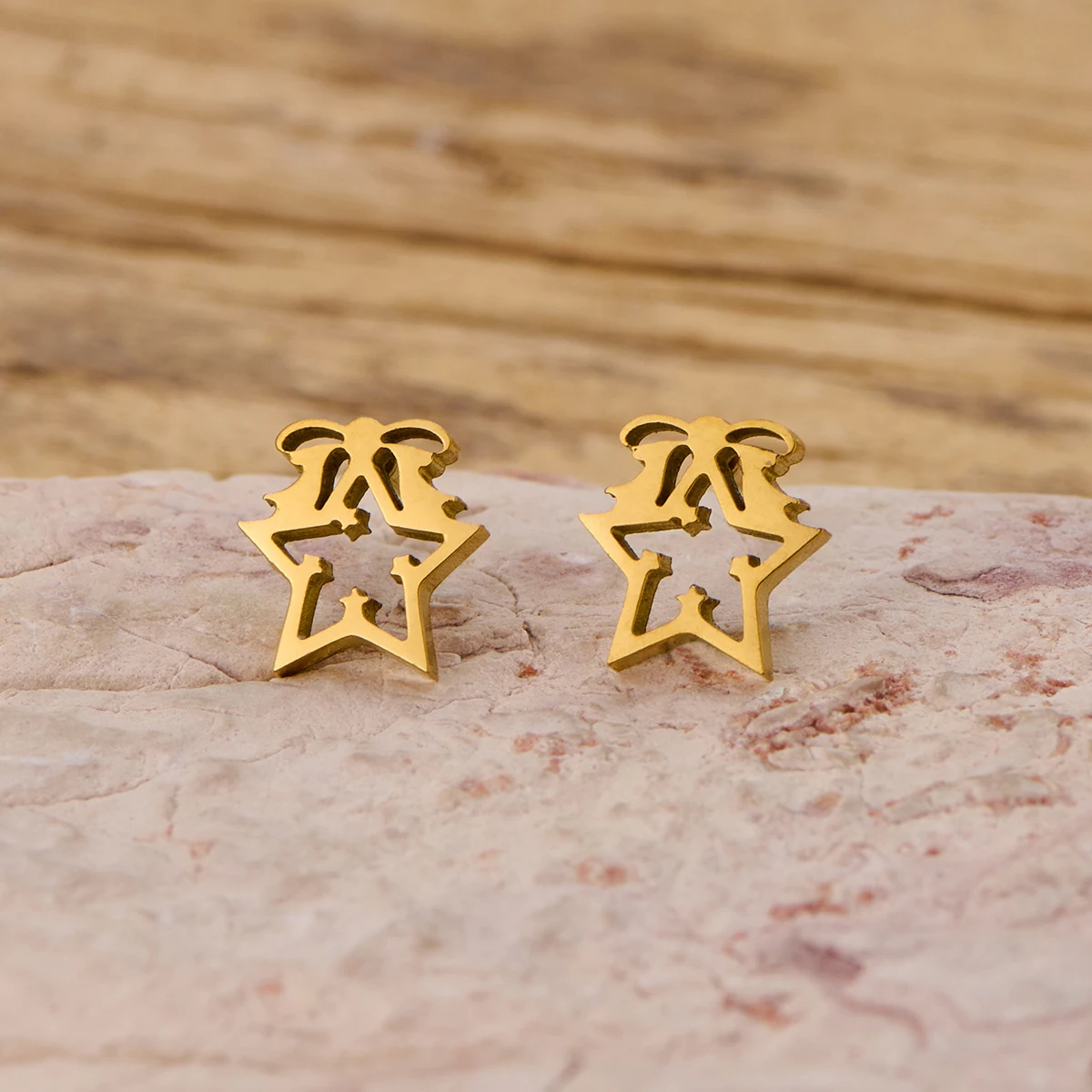 Korean Stainless Steel Bow Stud Earrings for Women Fashion Jewelry Girls Christmas Five-Pointed Star Earings Accessories