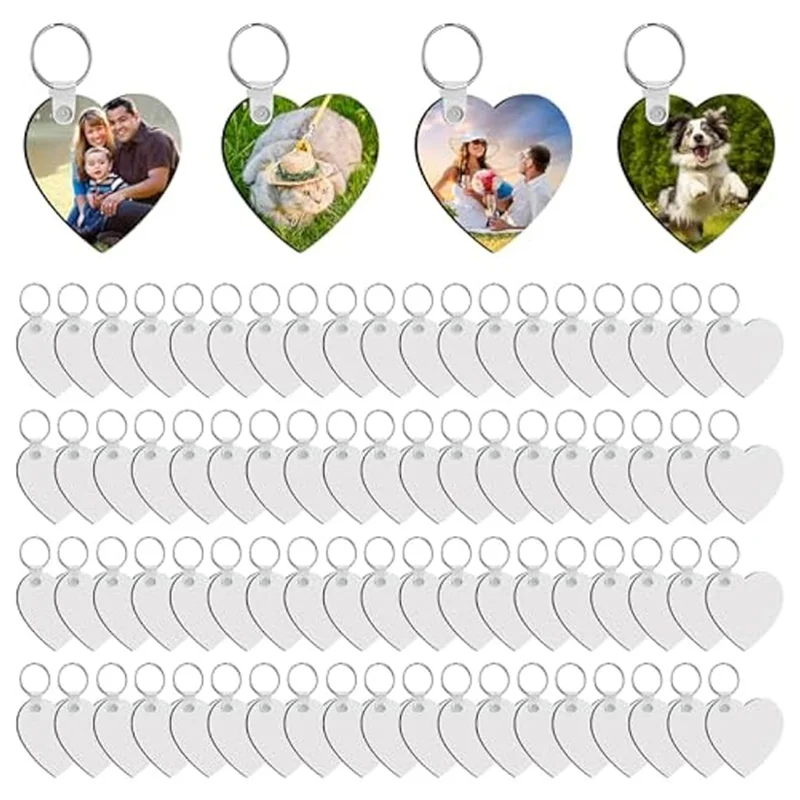 Practical-240Pcs Heart-Shaped Sublimation Keychain Blanks Double-Sided With 160 Rings And Clips Craft Set