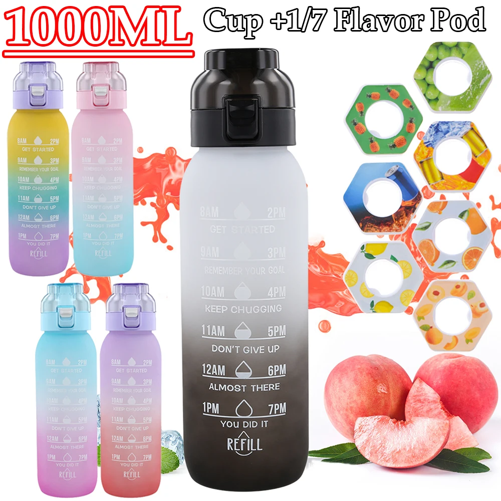 

1000ML Scent Flavored Water Bottle Large Capacity with 1/7 Rods Fragrance Smelling Water Bottle Scent Water Cup for Sports