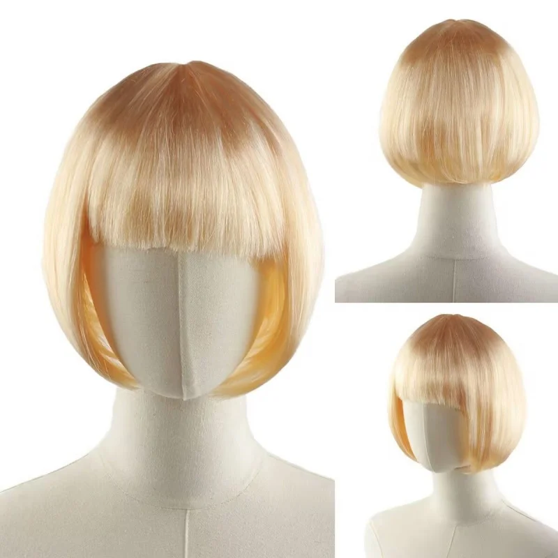 باروكة ملونة كاملة للنساء، شعر الطالب، شعر قصير مستقيم، قبعة شعر بوبوبو لطيفة جذابة للوجه