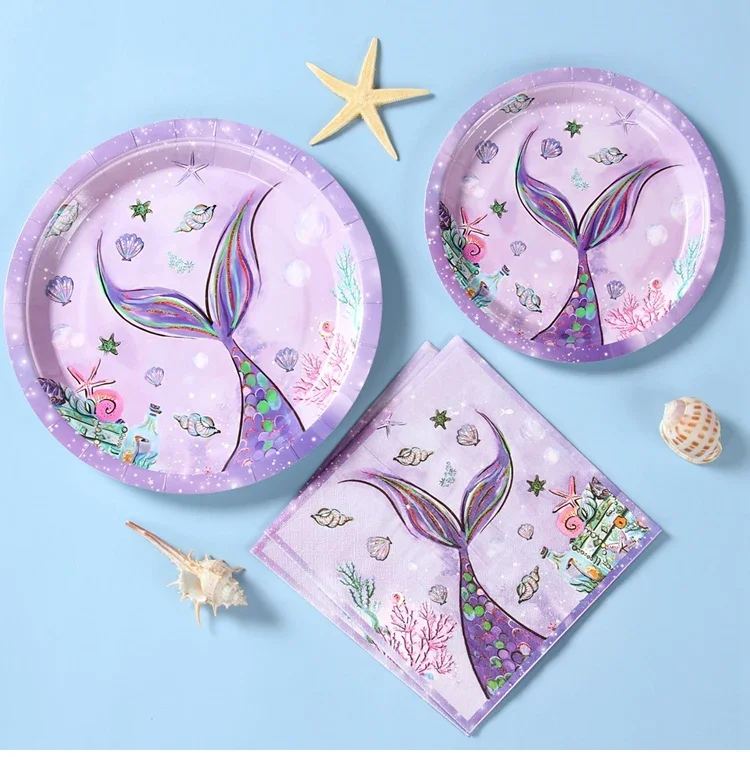 

Little Mermaid Birthday Party Decoration Home Party Supplies Plates Cups Napkins Balloon Festival Tableware Supplies