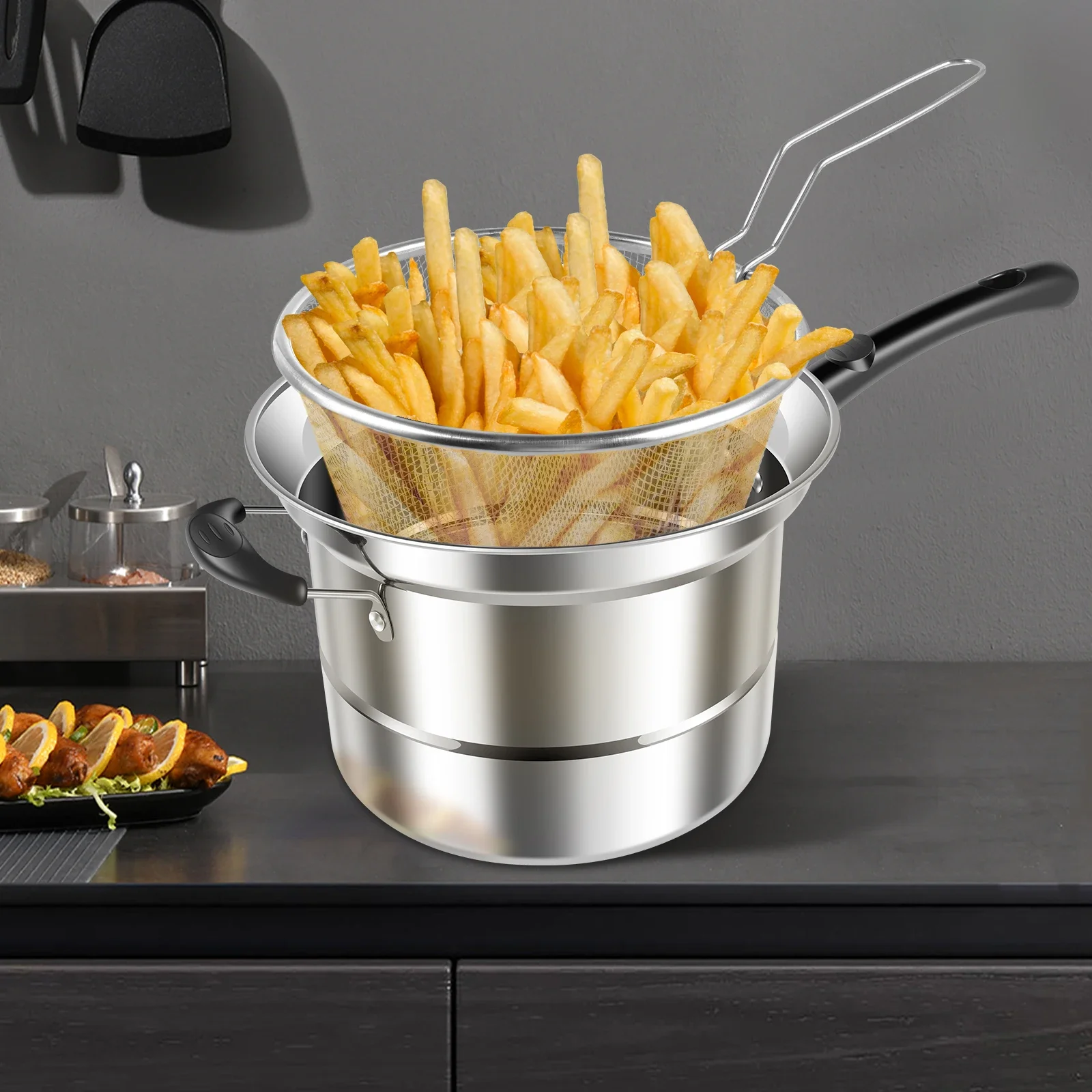 Stainless Steel Deep Fryer Pot with Visible Lid Multifunctional Steamer Pot with Deep Fry Basket Durable Pasta Pot Cooking Tools