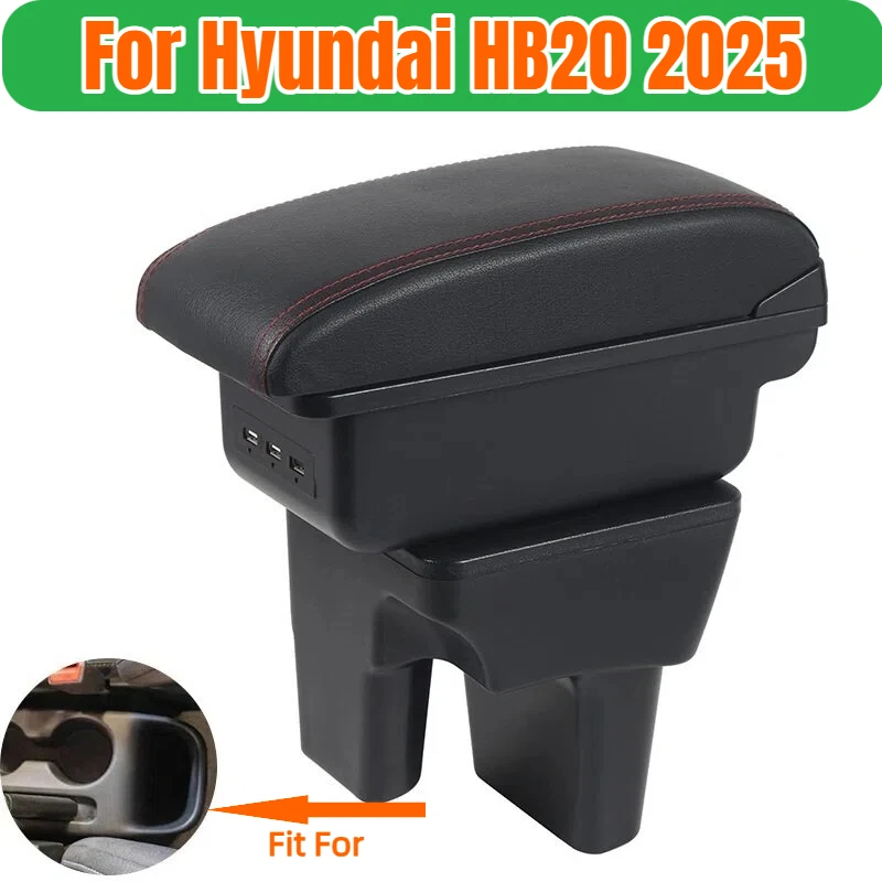 

Подлокотник для Hyundai hb20 2025, подлокотник, двухслойный ящик для хранения в салоне автомобиля, центральная консоль с 3 портами USB, кожаный
