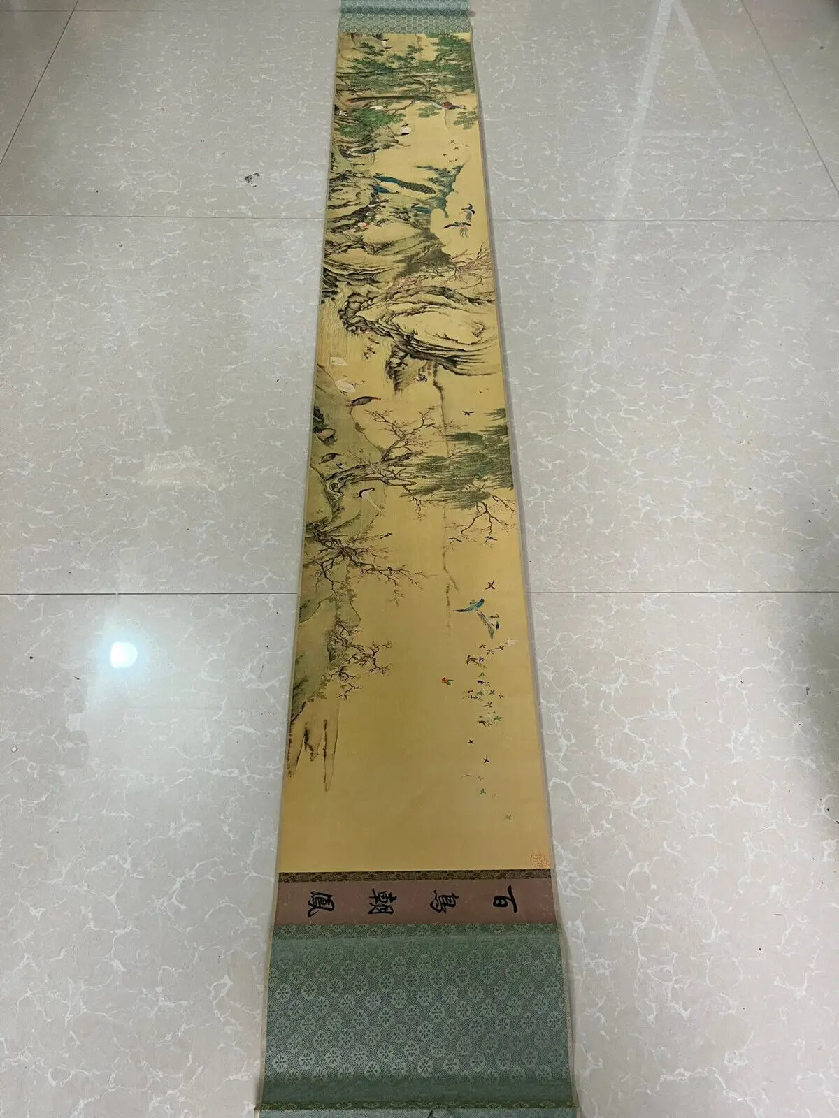 Antiguo rollo (Shen Quan - Cien pájaros voltados al Fénix) Mural de papel Xuan