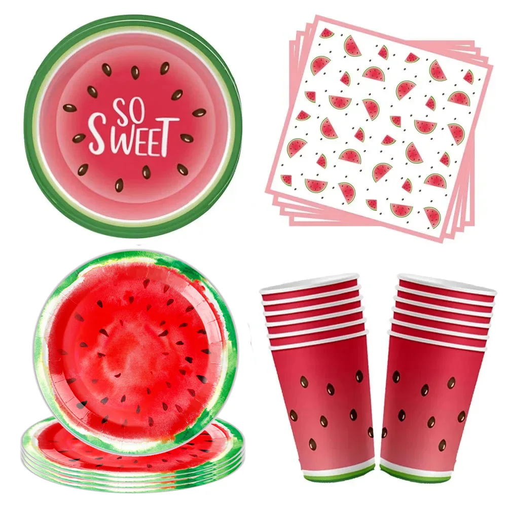 

Watermelon Party Tableware Disposable Napkins Paper Plates Cups Summer Girls 1st Birthday Baby Shower Watermelon Party Supplies