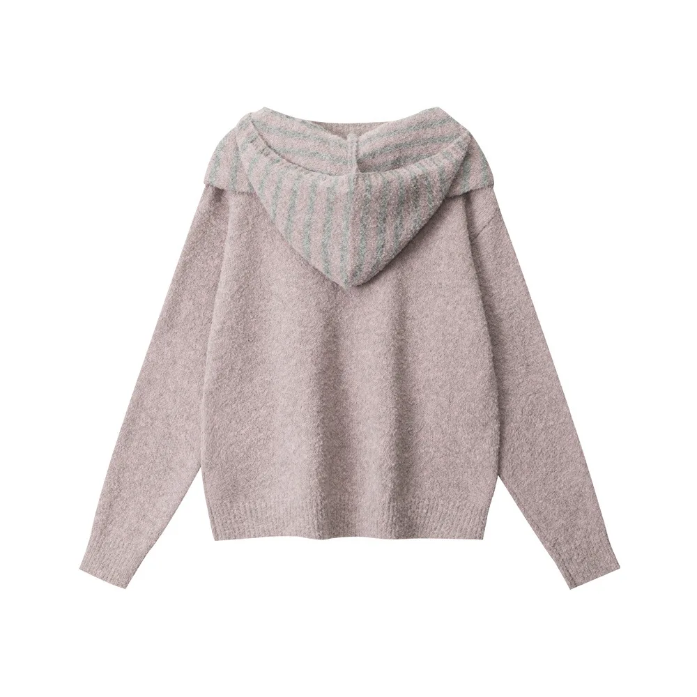 Maglione pullover coreano morbido ceroso girocollo da donna autunno e inverno semplice maglieria casual con cappuccio snood