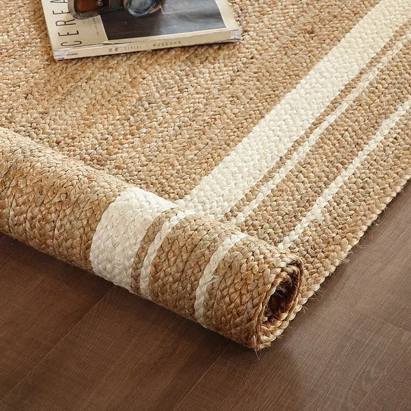 Handwoven Thickened Jute Rug Zero Glue Reversible Carpet for Living Room Modern Minimalist Floor Mat Eco Friendly Bedroom Decor